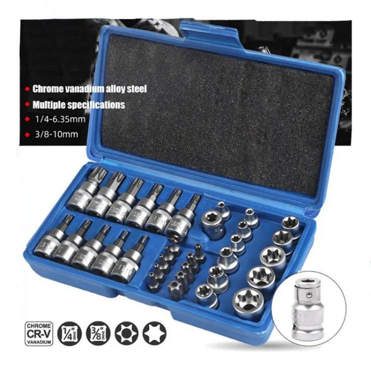 34PCS Torx Star Socket Set Bit Male Female E T Sockets With Torx Bit T ...