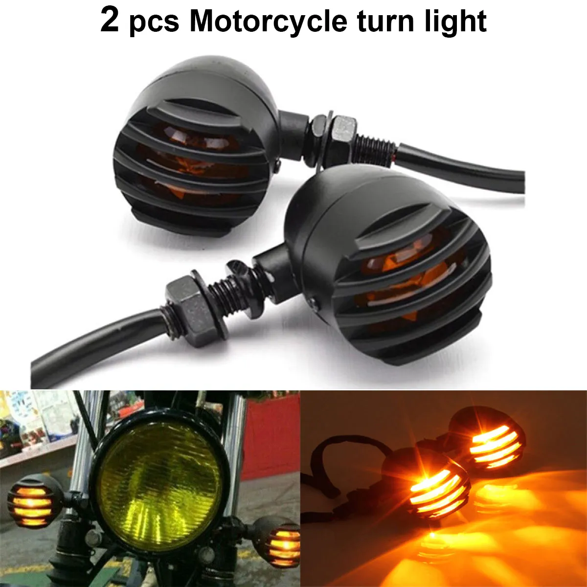 Motorcycle Signal Light CNC Aluminum Amber Bullet Grill LED Turn Signa ...