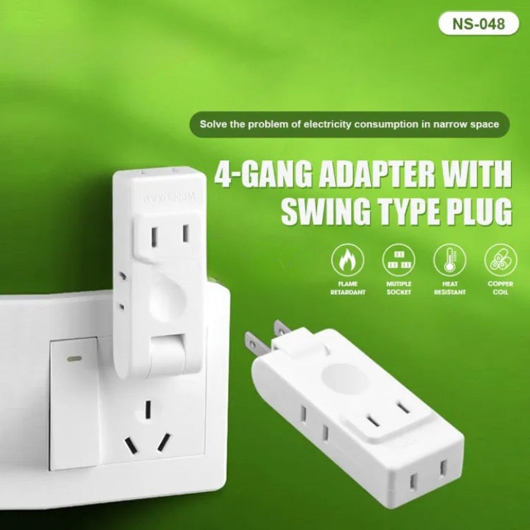 Extension Adaptor Socket Outlet Power Adapter Ultra Thin 4 Gang Rotati ...