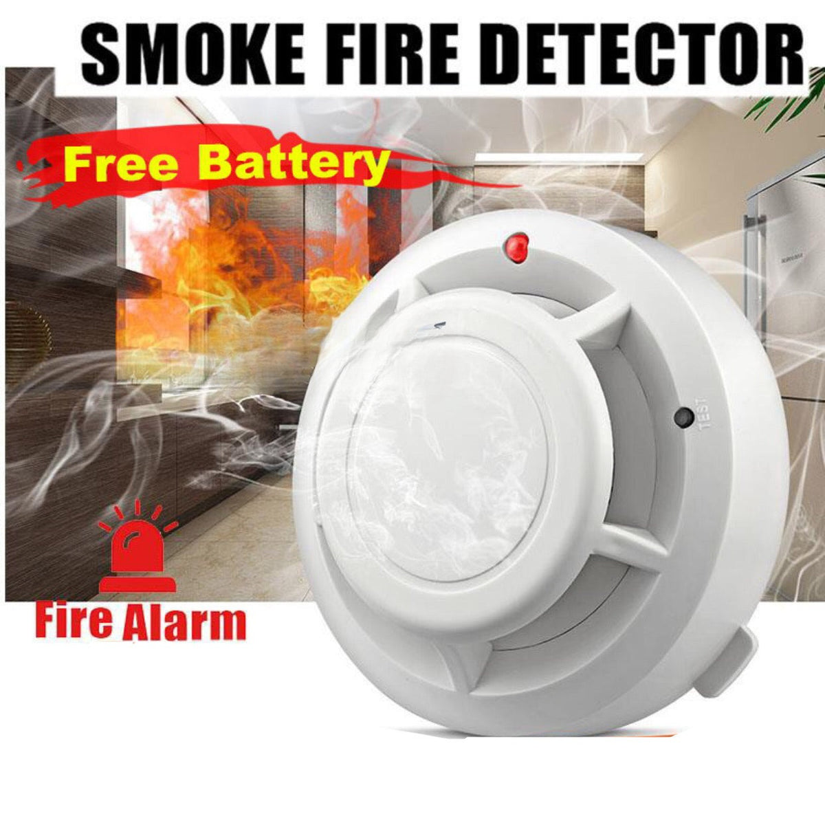 Free Battery Photoelectric Sensitive Sensor Smoke Detector Fire Alarm ...