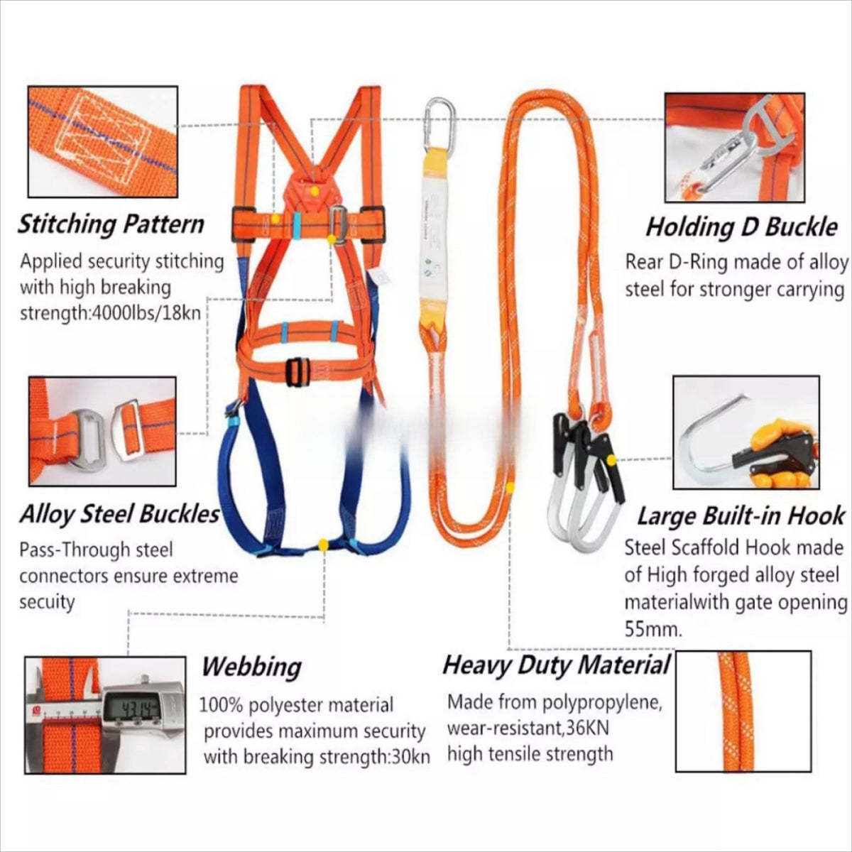 Double Large Hook Fall Protection Harness Full Body Safety Harness Con ...