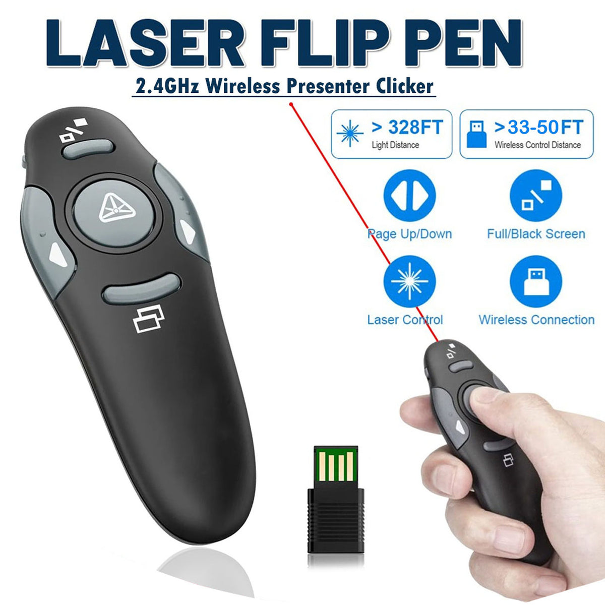 Powerpoint Device USB 2.4GHz Wireless PowerPoint Presenter with Laser Pointer and Slide ...