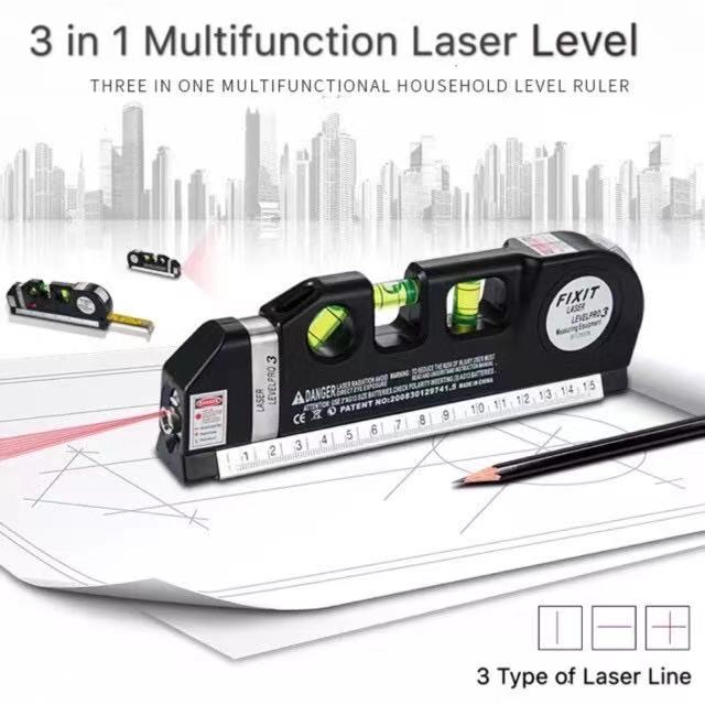Level Pro Laser Ruler 3 8FT Cross Line Laser 2.5m Ruler Measure Leveli ...
